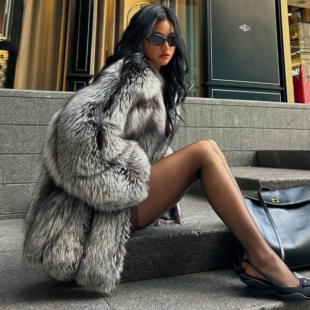 Elegant Gray Fur Coat